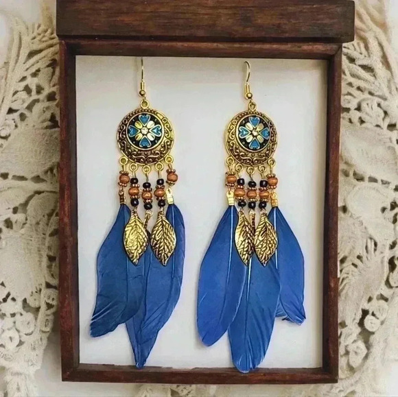 🆕️Boho Chic Fashion Trend Flower Feather Earrings | Exquisite Dangle Jewelry 🌸 - Picture 1 of 9